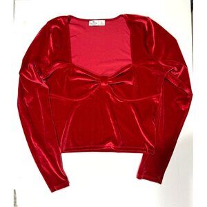 Hollister Women's Size L Red Velvet Long Sleeve Crop Top Sweatheart Valentine